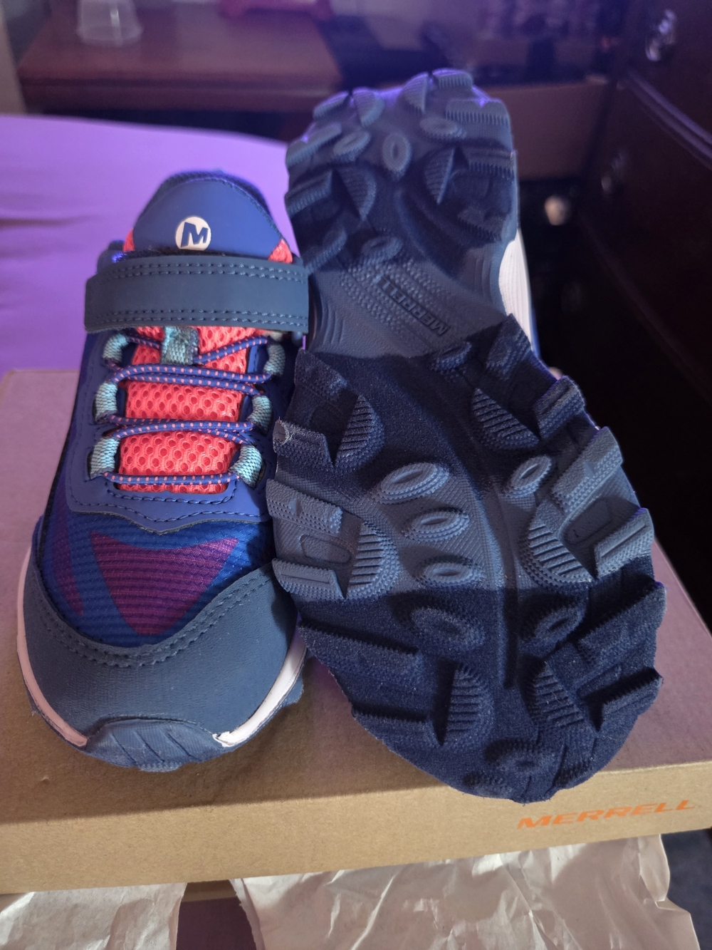 Merrell Kids Navy Blue, Pink and Coral Trail Sneakers - Picture 3 of 10